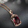 Estilo coreano banhado a ouro rosa 18K galvanizado turmalina pingente pingente de rubi elegante na moda grande colar de pingente de pedra nua