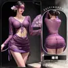 Ouvindo Bêbado Feng Qing Qu Lingerie Roxo Camisola Sexy Transparente Malha Cordão Plissado Bodycon Uma Alça Vestido
