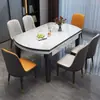 Mesa de jantar de ardósia para uso doméstico, mesa redonda extensível e dobrável, madeira maciça, mesa de jantar moderna minimalista, combinação de cores preto e branco, estilo étnico