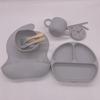 Conjunto completo de tigelas de silicone para água e alimentos suplementares para bebês, prato de jantar simples para bebês, talheres de silicone para crianças, conjunto de seis peças