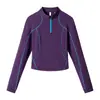 Camiseta de manga larga con media cremallera, color sólido de otoño, para mujer, que absorbe la humedad y se seca rápidamente, top deportivo ligero y transpirable para senderismo y trekking