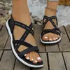 Sandalias de cuña de talla grande de comercio exterior para mujer, nuevo estilo de verano, sandalias cómodas de playa para mujer, con puntera abierta, elásticas, sin cordones, de suela gruesa