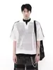 Camiseta Polo Tricotada de Manga Curta com Listras Pretas e Brancas e Textura Vazada Verão Casal Estilo Retrô Top Curto Masculino e Feminino Tendência