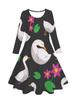 Estilo Otoñal Pastoral Transfronterizo Fresco Pequeño Dibujos Animados Cisne Impresión Digital 3D Casual Cuello Redondo Vestido de Manga Larga para Niñas