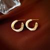Pendientes de Plata 925 con Cierre de Mariposa Corea del Sur Vintage Simples con Goteo de Aceite Trenzados Forma de C Galvanizado en Oro Real Moda Elegantes de Alta Gama Nicho para Mujeres