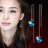 Pendientes largos de corazón de océano para mujer coreana Jin Jiahua, joyería, pendientes con borlas plateadas, pendientes de cristal azul