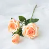 Flor Artificial Rosa Retro Francesa Individual de 3 Cabezas Borde de Coca Flor Falsa Ramo Decoración para Hogar Sala de Estar Flor de Boda Flor Seca