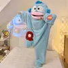 Pijama de una pieza Peces Feos para Mujer, Felpa de Coral Engrosada Otoño e Invierno Dibujos Animados Lindo Pez Boca Grande Peculiar Ropa de Dormir Ropa para el Hogar
