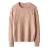 Novo Suéter de Cashmere Puro 100% Outono/Inverno Solto Fashionável Gola Redonda Casual Cor Sólida Malha Trançada Cashmere Atacado