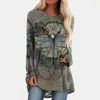Aliexpress Venda Quente Moda Personalizada Retrô Impressão 3D Feminino Gola Redonda Manga Longa Solto Blusa Estilo Europeu e Americano Roupa Feminina