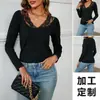 2025 Nuevo Transfronterizo Europeo y Americano Amazon Cuello Redondo Ajustado Manga Larga Y2K Sexy Camiseta Top Procesamiento y Personalización