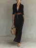 Sitio Web Independiente Transfronterizo Europeo y Americano Otoño e Invierno 2026 Vestido Largo Elegante de Gamuza con Cinturón y Cuello de Camisa