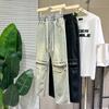 Pantalones vaqueros rectos de verano para hombre, estilo americano, estilo antiguo, con rodillas rotas, pantalones finos recortados, pantalones de mendigo de edición estrecha