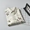 Camisa de Lyocell de Primavera Verde Fresco Estampado Sencillo de Hojas Manga Larga Moderna Casual Holgada para Hombres Jóvenes