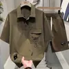 Conjunto Esportivo Casual para Homens Verão 2026 Novo Estiloso de Verão Camiseta de Manga Curta Roupa de Marca Tendência Tamanho Plus Size Conjunto Completo