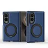 Aplicable para Samsung Galaxy Z Fold 8 Funda de Teléfono de Carga Inalámbrica Magnética Soporte con Hebilla de Anillo para Dedo Rotación 360 grados Funda de Cuero