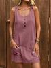 Vestido de Verano Nuevo Transfronterizo de Amazon Europeo y Americano 2026, Cuello en U, Color Sólido, Sin Mangas, Tirantes, Bolsillo, Largo Medio, de Algodón para Mujer