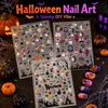 Nuevas pegatinas de Halloween para uñas con cabeza de calabaza, fantasmitas y arañas, estilo europeo y americano, pegatinas planas, pegatinas impermeables para teléfono DIY