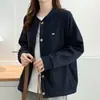 Jaqueta Bomber Plus Size Outono/Inverno 2026 Solta Emagrecedora Peça de Roupa Externa Versátil Manga Raglan Cardigã Roupa Feminina