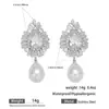 Pendientes Cruzados Transfronterizos Europeos y Americanos de Flor de Zirconia y Botón de Perla de Cobre Vintage, Pendientes Versátiles de Moda de Lujo Ligero de Gama Alta