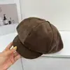Gorro Octogonal de Chenilla Estilo Retro Británico para Mujer, Versión Coreana, Otoño e Invierno, Circunferencia de Cabeza Grande, Hace que la Cara se Vea Más Pequeña, Cubre Rostro Liso