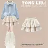 Moletom com Gola Laço Doce e Fofo para Meninas Primavera e Outono Fino Moda Elegante Saia Fofa de Bolo Conjunto de Duas Peças