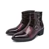 Zapatos de Cuero Puntiagudos con Cremallera Brillantes de Otoño Transfronterizos Estilo Británico Botines Cortos que Aumentan la Altura Talla Grande Zapatos de Cuero de Caña Alta Zapatos Casuales para Hombre