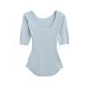 Playera Sexy y Favorecedora de la Figura con Cuello en U y Manga Media para Mujer, Top Básico de Verano de Corte Slim con Dobladillo Curvo
