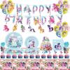 Novo Little Pony unicórnio tema festa de aniversário das crianças puxar bandeira balão louça decoração terno suprimentos