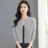 Nuevo cárdigan de punto de color liso a la moda con cuello redondo para primavera y otoño, para mujeres petite, elegante suéter corto holgado