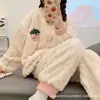 Pijamas de Franela y Forro Polar de Coral para Parejas, Explosión Otoño e Invierno, Ropa de Casa para Mujeres y Hombres
