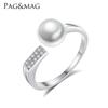 Anillo de Plata de Ley Pag&Mag S925 Perla de Agua Dulce de 7-7.5mm Estilo K Simple para Mujer Anillo Abierto al por Mayor