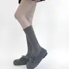 Calcetines de punto patchwork a rayas verticales simples para apilar en otoño e invierno color blanco lechoso, calcetines de pantorrilla estilo coreano, calentadores de piernas de media pierna