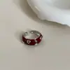 Anillo Geométrico de Alto Nivel con Goteo de Aceite de Corazón Rojo para Mujer, Lujo Ligero, Único, Tendencia de Moda de Nicho, Anillo Versátil