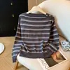 Suéter de Punto a Rayas de Hombros Descubiertos Estilo Perezoso Adelgazante para Mujer Otoño/Invierno 2025 Diseño Versátil Top Chic