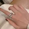 Anel popular do TikTok com micro zircônia cravejada, totalmente cravejado com diamantes, estilo osso de cobra, avançado, ins, all-match, não desbota, anel para dedo indicador feminino