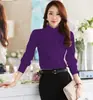 Camisa Blanca de Gasa Estilo Coreano de Primavera con Cuello Alto para Mujer, Manga Larga, Ajustada, Base Gruesa, Camisa Cálida para Mujer
