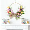 2026 Nueva Corona de Primavera Decoración de Puerta de Pascua Corona de Cuentas de Madera Tulipán Simulado Corona Festiva Decoración del Hogar