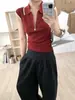 Chaleco de punto de lana ultrafina de talla grande para mujer, estilo europeo, versátil, con solapa, cremallera, sin mangas, adelgazante, prenda exterior