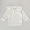Camiseta da Moda com Gola Boneca Estilo Coreano para Bebê Menina Primavera e Outono Cor Pura Gola de Renda Camiseta Básica Top Infantil