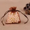 Bolsa de hilo para joyería al por mayor de fábrica color liso hilo de perla bolsa para dulces de boda empaque de joyería color liso bolsa de malla de gasa organza