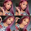 Moda Europeia e Americana Nova Transfronteiriça Peruca Cor Vinho Cabelo Liso de Comprimento Médio Peruca Frontal com Renda Cobertura Completa da Cabeça