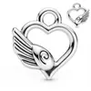 Set de 11 piezas de colgantes serie alas de corazón plateadas, dijes vintage de aleación para manualidades, para pulseras, llaveros y accesorios