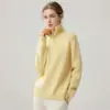 Suave y cómodo top de punto de cachemira para mujer, cuello medio con cremallera, corte holgado, simple y elegante, con puños con abertura, nueva capa base