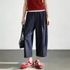 Calças femininas de comprimento nove décimos 2026 verão jeans finos de brim soltas cintura elástica afunilando calças de perna larga azul retrô calças casuais