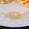 Anillo Abierto Ajustable de Luciérnaga con Microincrustaciones de Circonita y Cobre Transfronterizo, Accesorio Moderno y Elegante