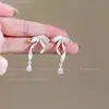 Pendientes de Aro Estilo Ballet con Lazo y Circonita Pendientes Distintivos Dulces Frescos Elegantes de Celebridad de Internet Pendientes de Moda Explosivos 2024