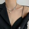 Collar Ins Hip-Hop Coreano y Japonés Nuevo Cadena para Suéter Otoño e Invierno Acero de Titanio Rectangular Letra Doble Capa Colgante de Perla
