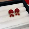 Brincos Grandes de Pérola com Flor de Zircônia Vermelha para Mulheres 2025 Novo Estilo Quente Brincos de Alta Qualidade Joias de Orelha Únicas e Bonitas
