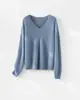 Suéter de punto de cuello en V para mujer, de cachemir cepillado de peso pesado, 28 hilos, lana, seda de morera, suéter pullover de color sólido para otoño/invierno 26